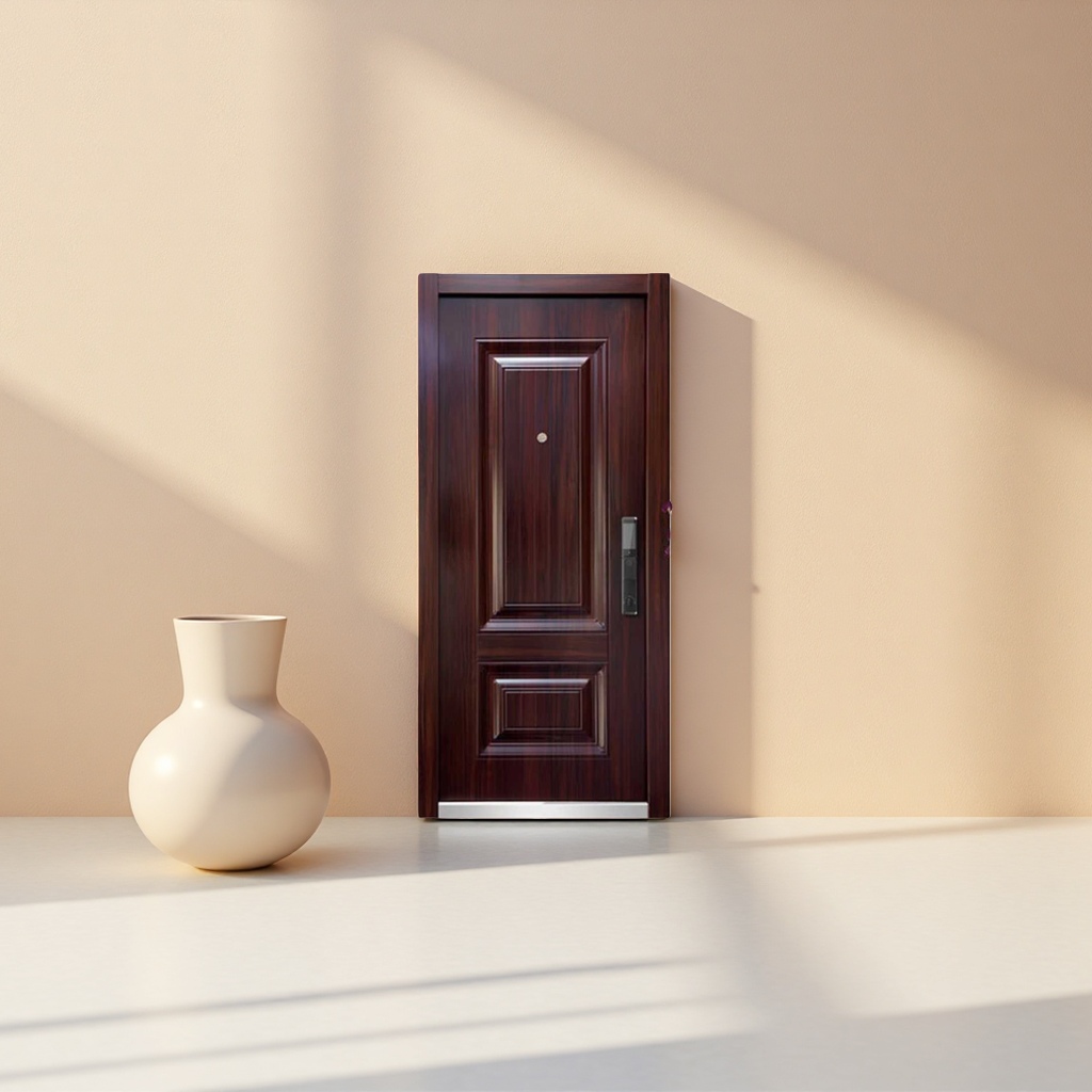 Dark brown wood-grain anti-theft door, steel composite structure household entrance security door details Picture