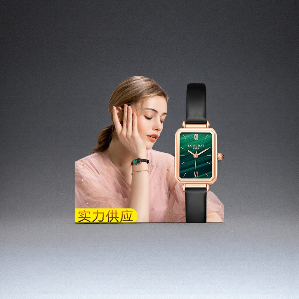 A ladies' watch with a green dial, rose gold frame and black genuine leather strap Application Scenario