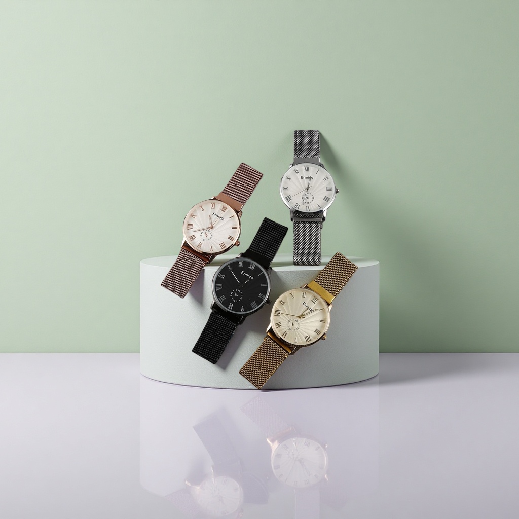 Four metal mesh strap watches with comfortable and breathable stainless steel straps, suitable for both men and women, for business and casual use Specification image