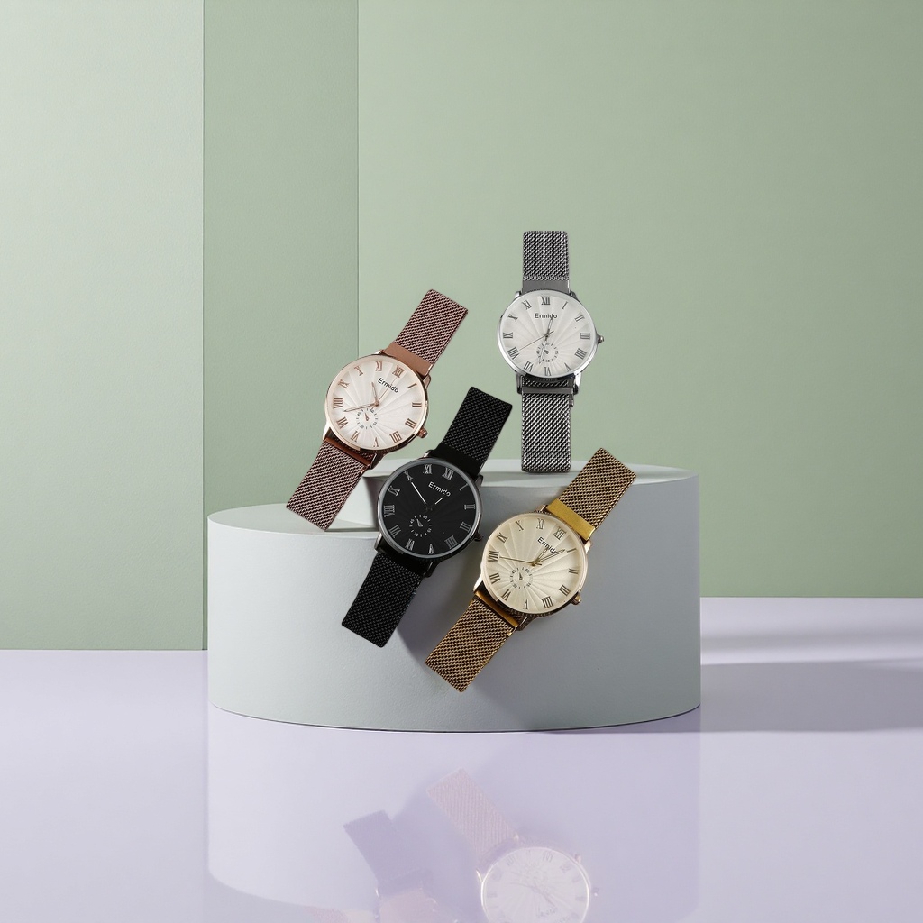 Four metal mesh strap watches with comfortable and breathable stainless steel straps, suitable for both men and women, for business and casual use