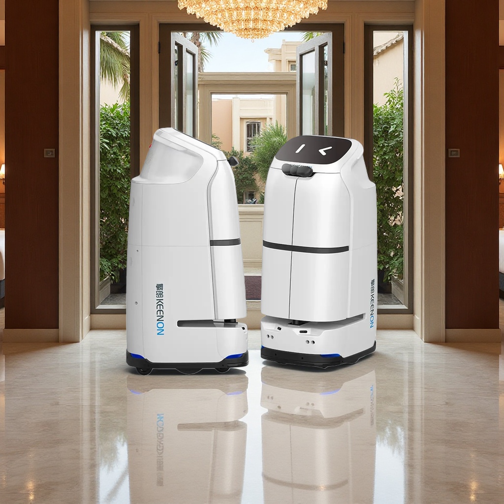 The white service robot is used for intelligent reception and tour guiding in commercial offices and hotels