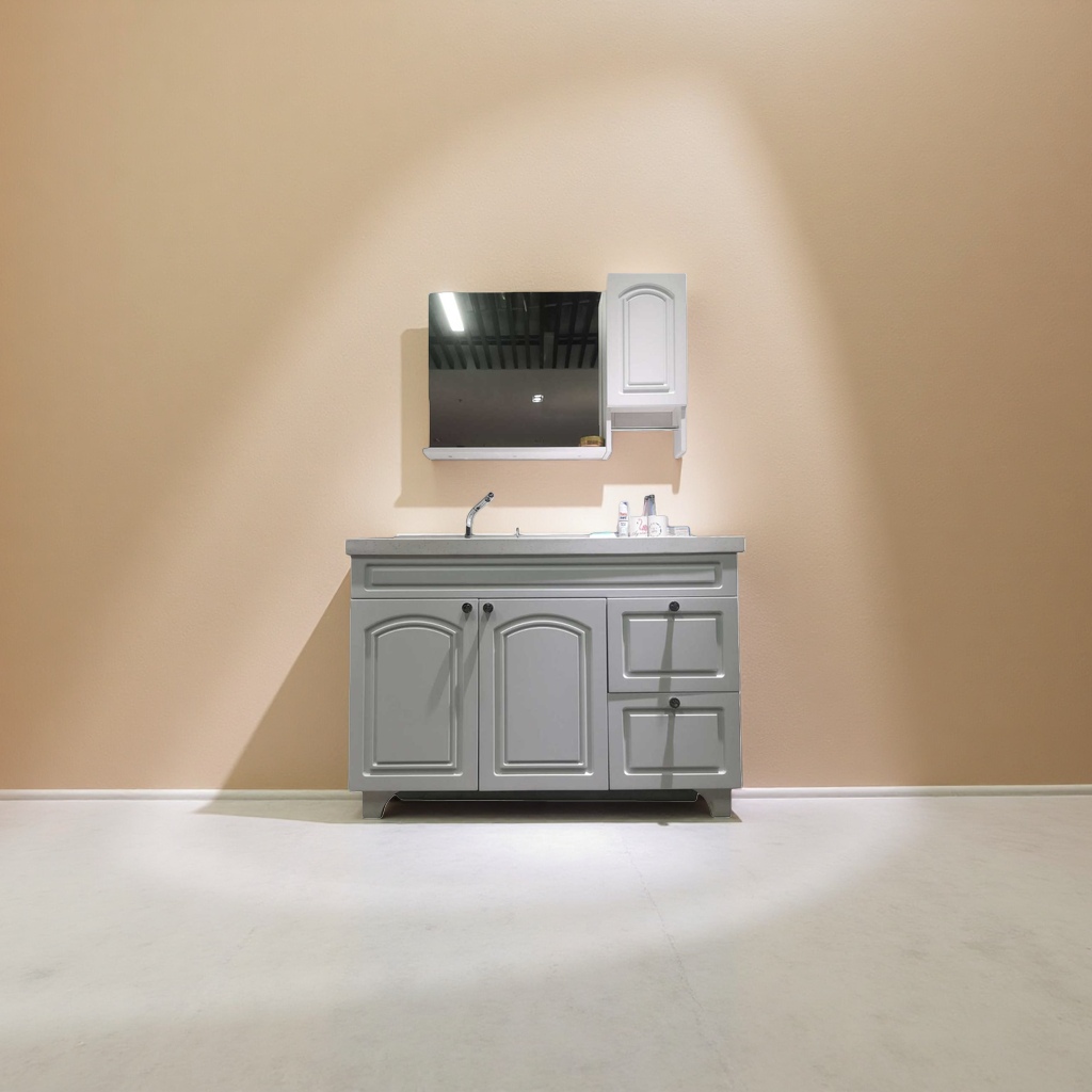 Modern and simple white bathroom cabinet, floor-standing solid wood waterproof and moisture-proof double washbasin combination Application Scenario