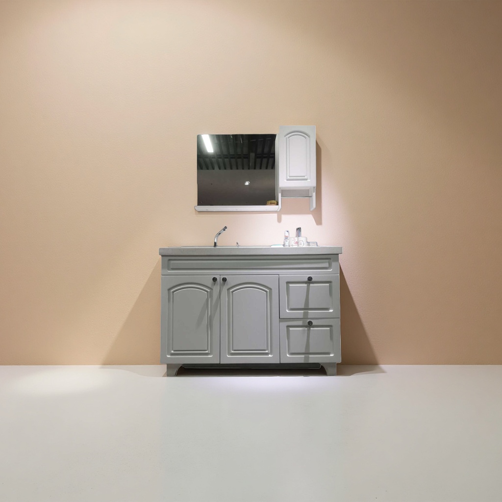 Modern and simple white bathroom cabinet, floor-standing solid wood waterproof and moisture-proof double washbasin combination details Picture
