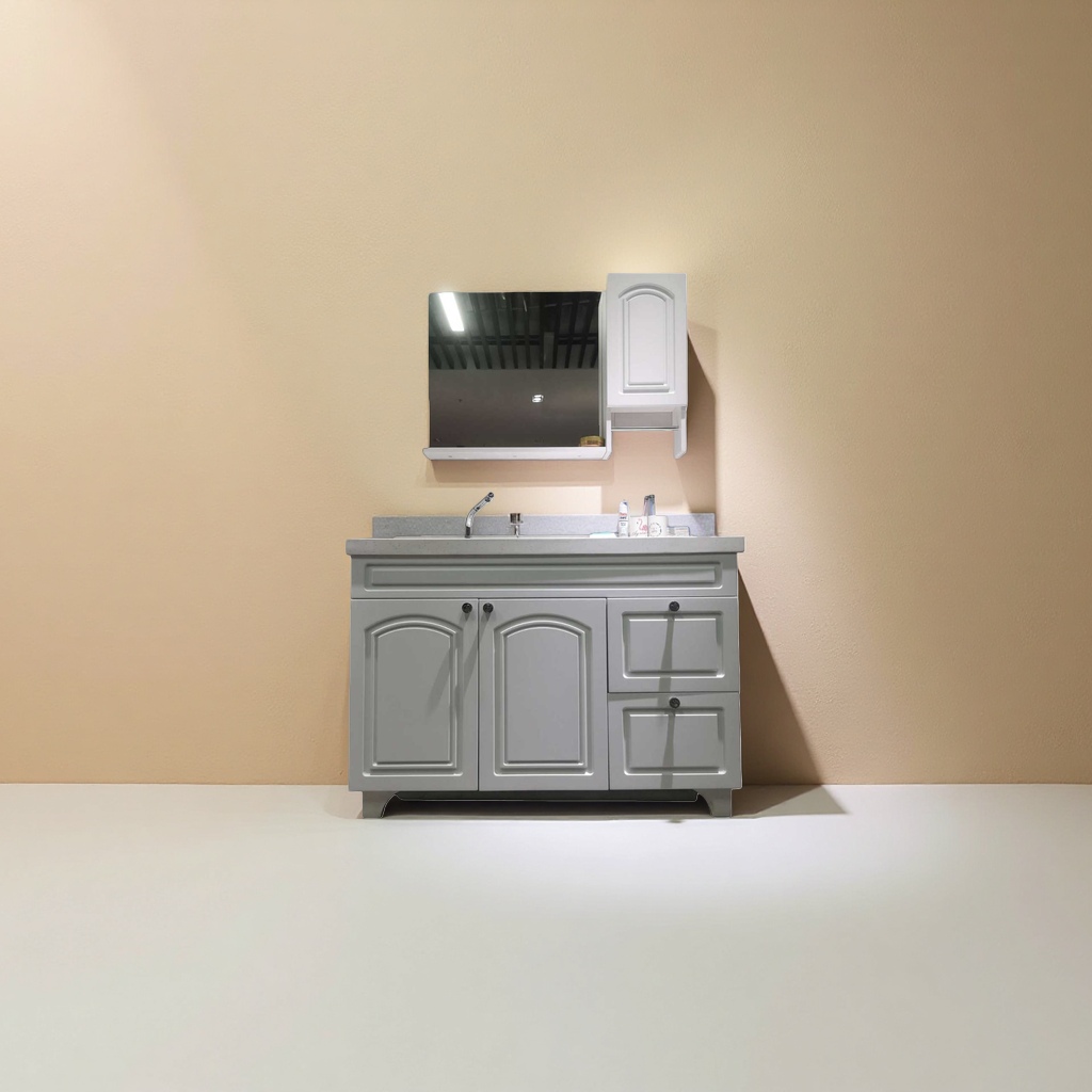 Modern and simple white bathroom cabinet, floor-standing solid wood waterproof and moisture-proof double washbasin combination Specification image