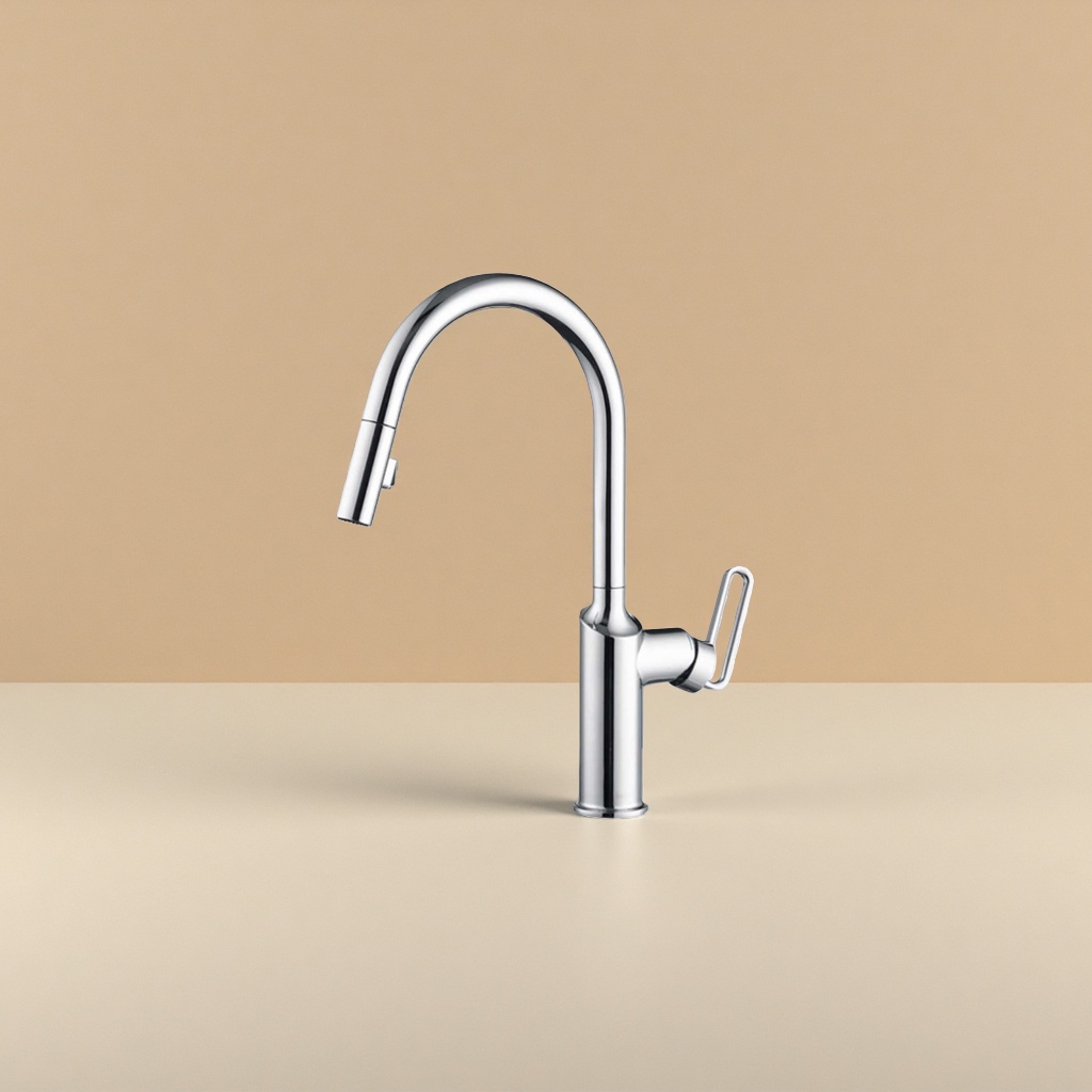 The silver pull-out faucet in the kitchen can be rotated and lifted to drain the water Application Scenario