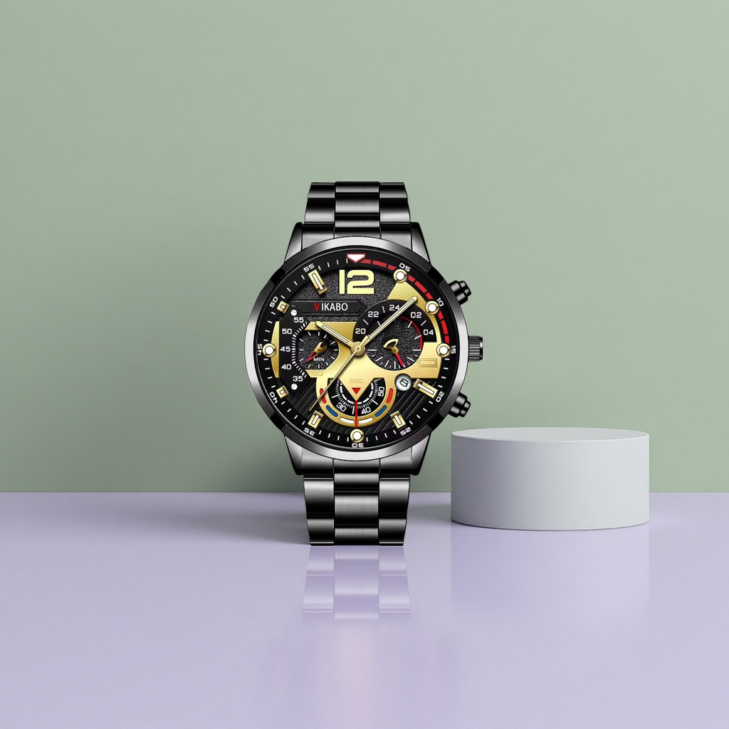 Black metal strap chronograph men's business and casual waterproof luminous quartz watch Application Scenario