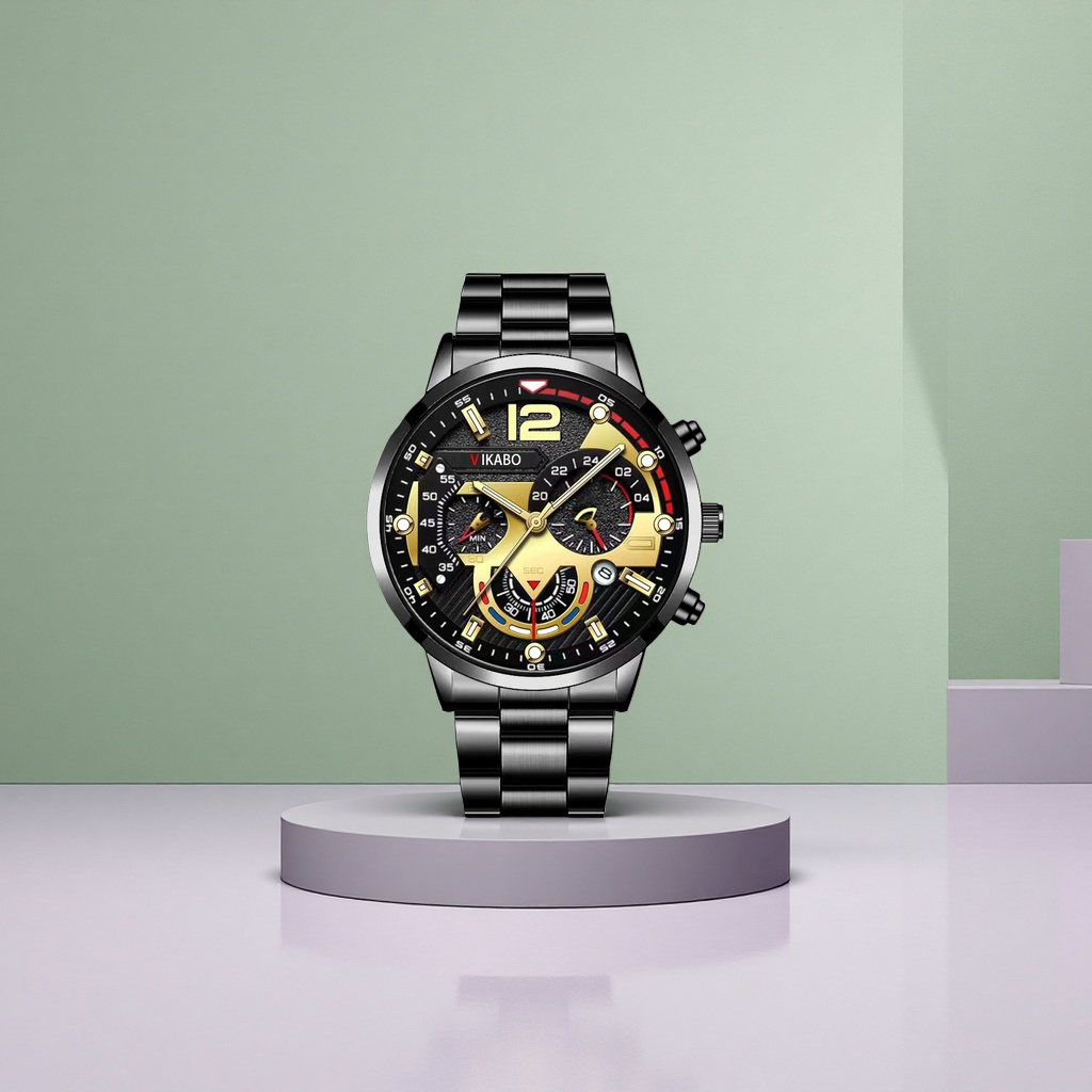 Black metal strap chronograph men's business and casual waterproof luminous quartz watch Specification image
