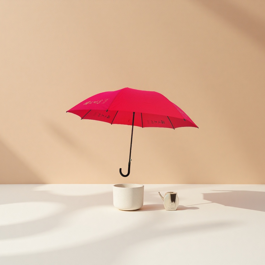 红色高密度碰击布晴雨伞 三折便携防晒防风图