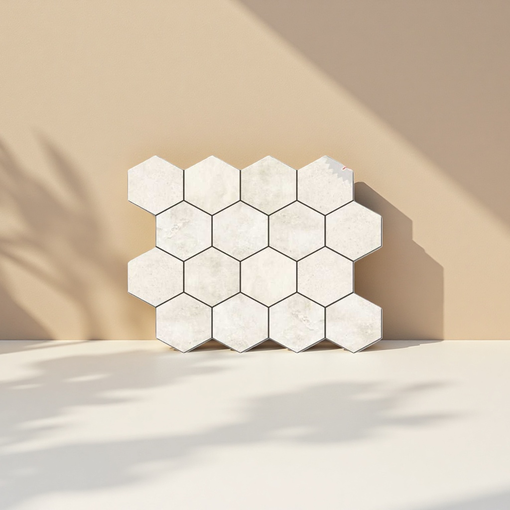 Off-white hexagonal wall and floor tiles are anti-slip and wear-resistant for home decoration, bathroom and kitchen tiling Application Scenario