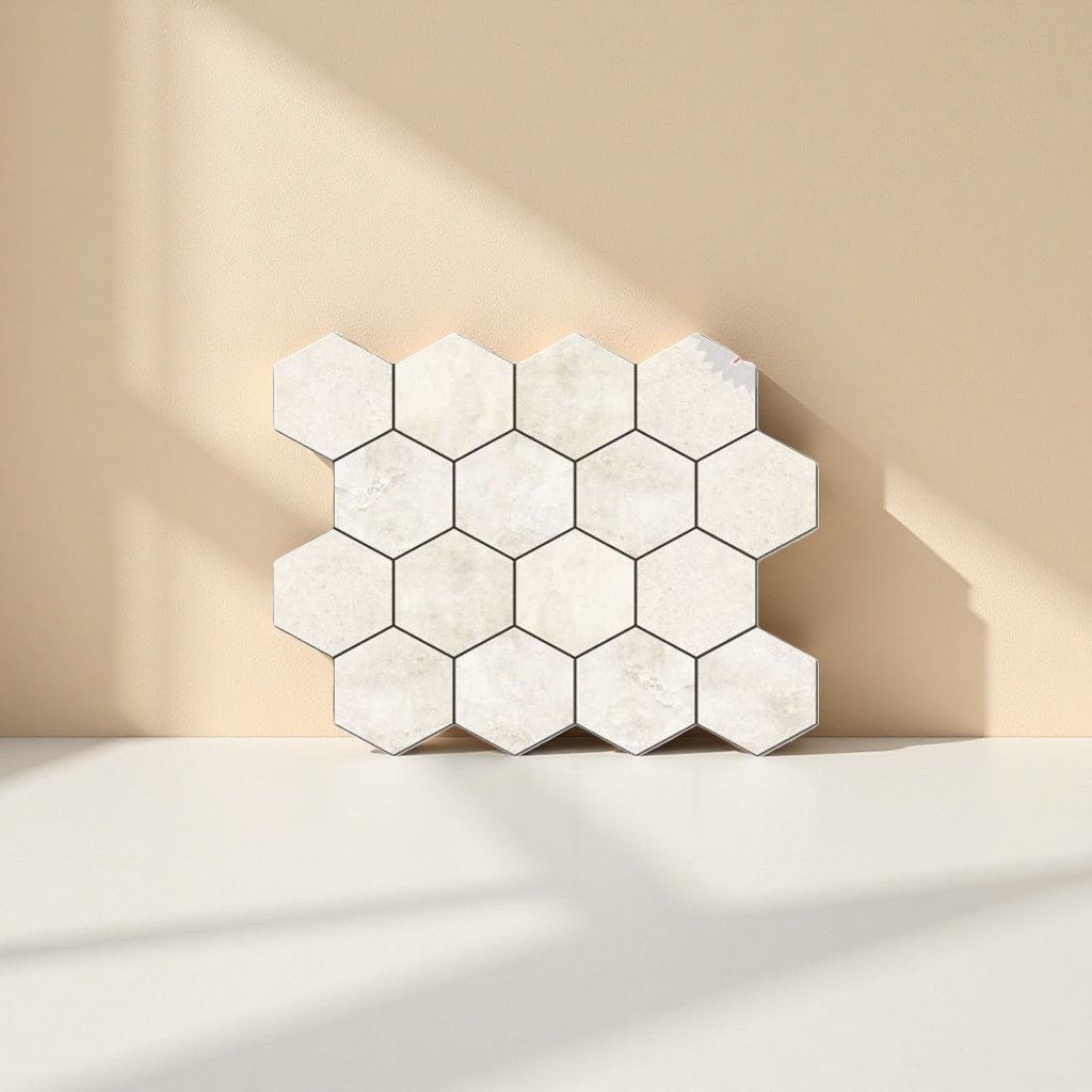 Off-white hexagonal wall and floor tiles are anti-slip and wear-resistant for home decoration, bathroom and kitchen tiling details Picture