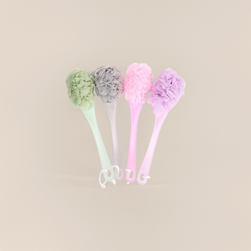 Colorful bath ball brush is a multi-functional bathing and cleaning tool. The soft silicone bath ball comes with a brush handle Specification image