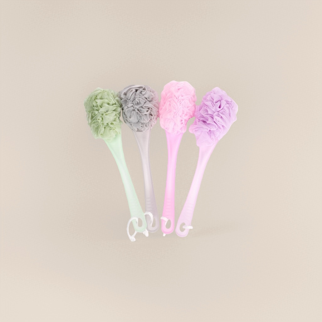 Colorful bath ball brush is a multi-functional bathing and cleaning tool. The soft silicone bath ball comes with a brush handle details Picture