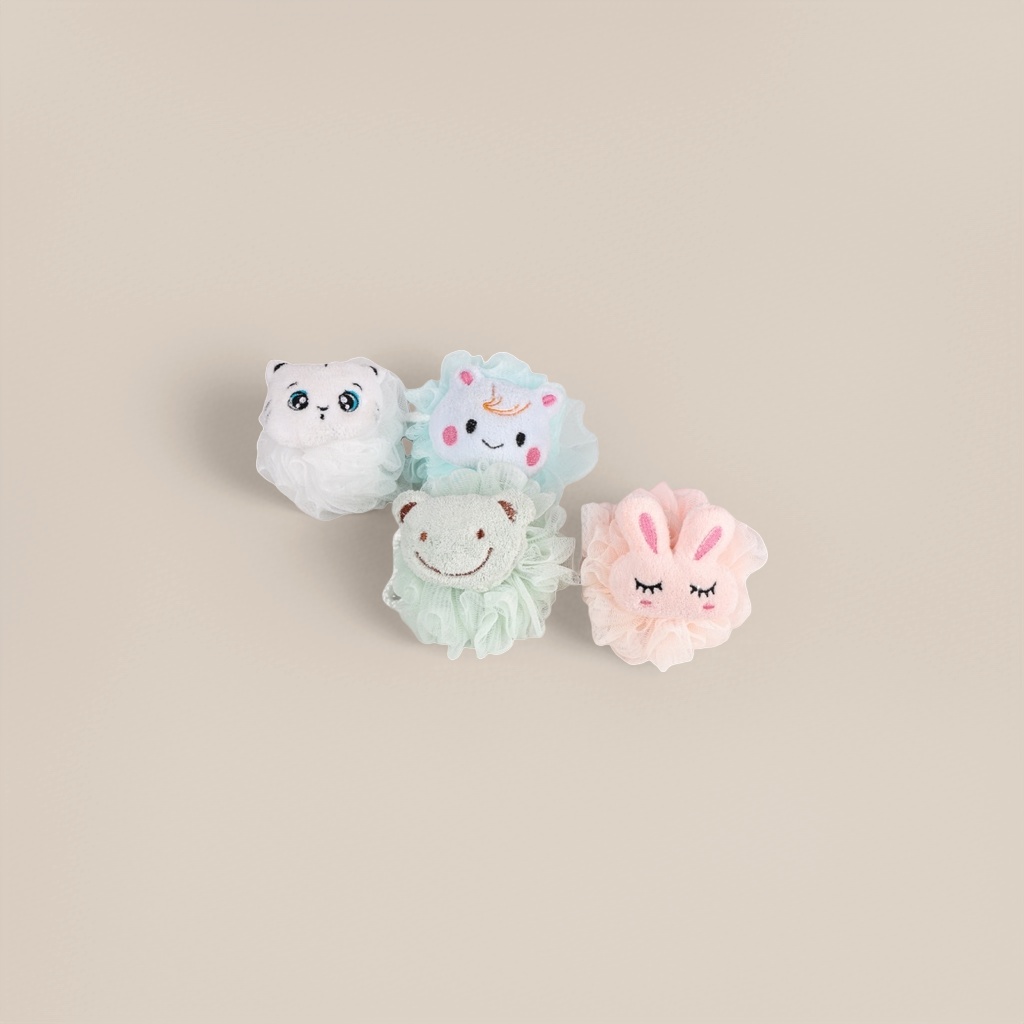 Four cartoon-shaped bath balls, children's fun foaming bath toys, soft and skin-friendly, can be hung Specification image