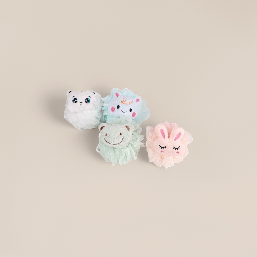Four cartoon-shaped bath balls, children's fun foaming bath toys, soft and skin-friendly, can be hung details Picture