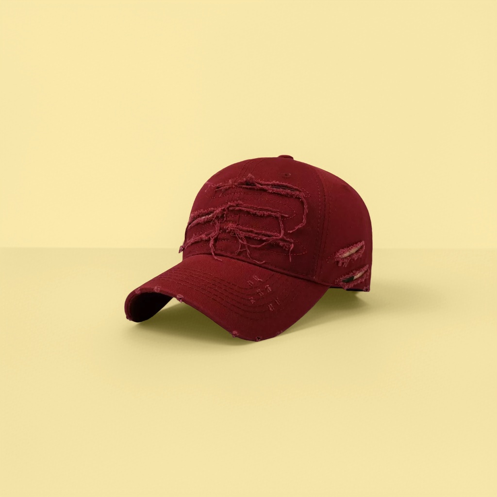 酒红色破洞棒球帽 男女通用 休闲百搭 春夏新款