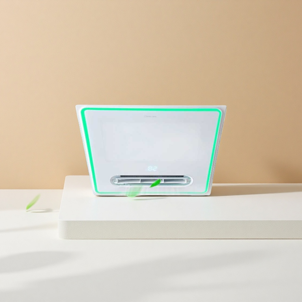 White ceiling-mounted fresh air exhaust fan with green edges