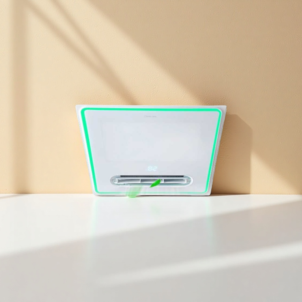 White ceiling-mounted fresh air exhaust fan with green edges Specification image