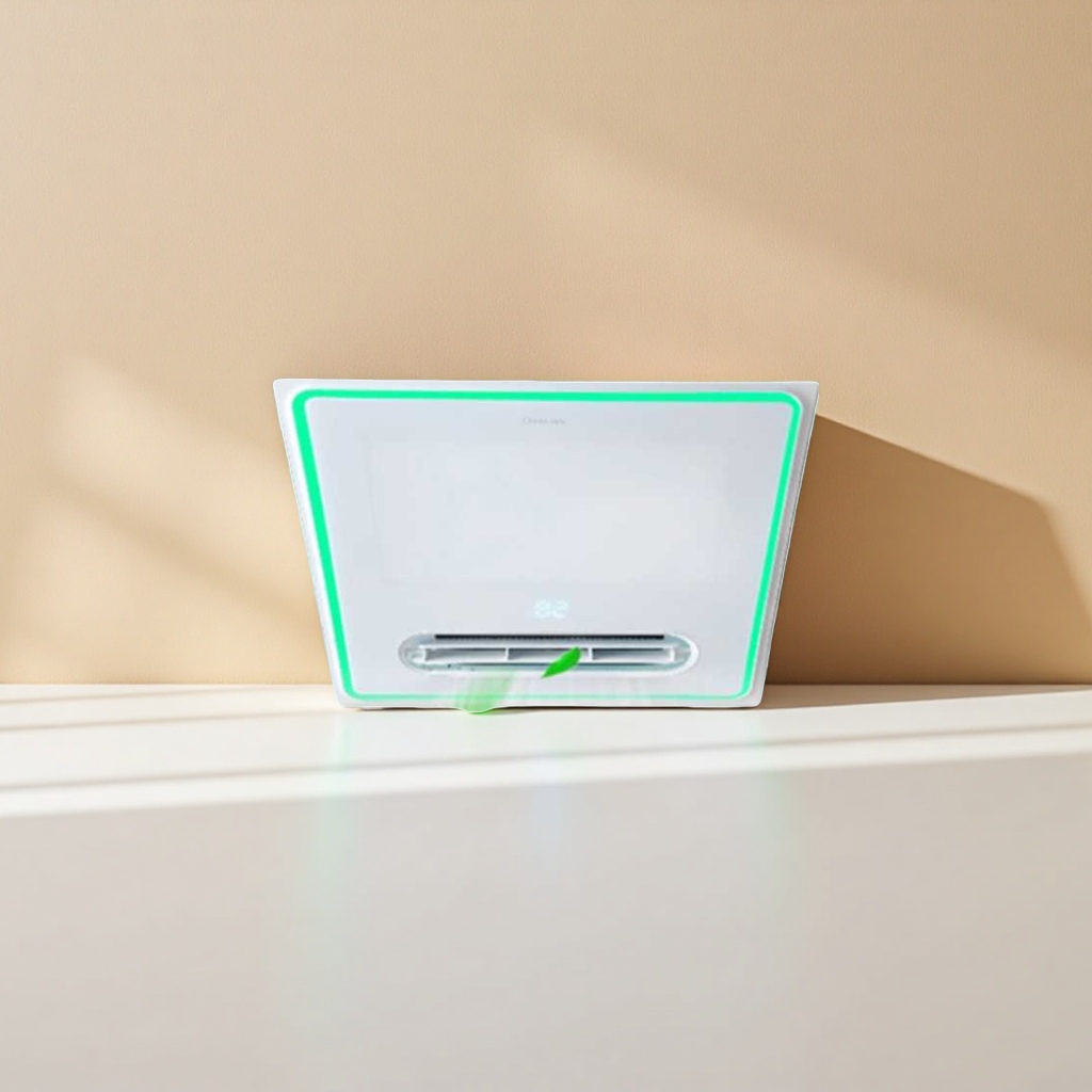 White ceiling-mounted fresh air exhaust fan with green edges details Picture