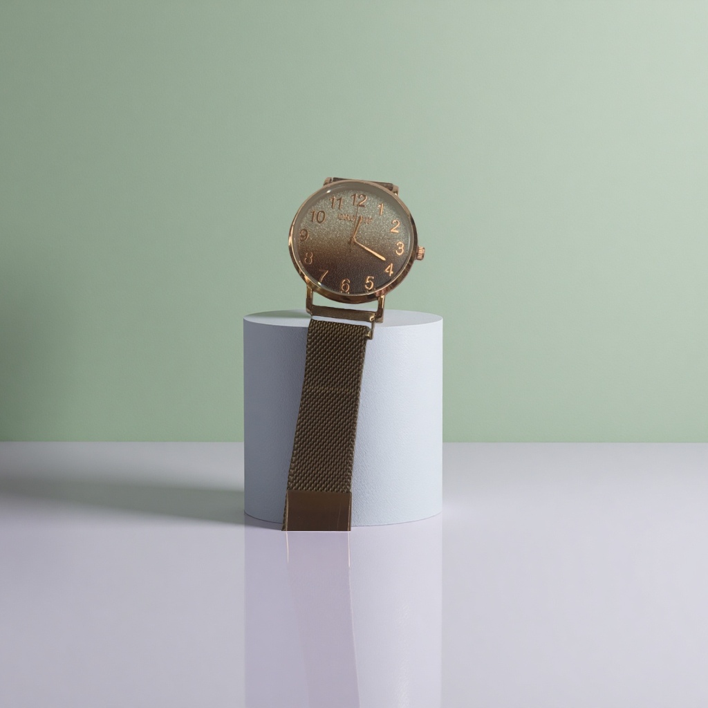 Ladies' watch with rose gold case, gradient grey dial and metal mesh strap Application Scenario