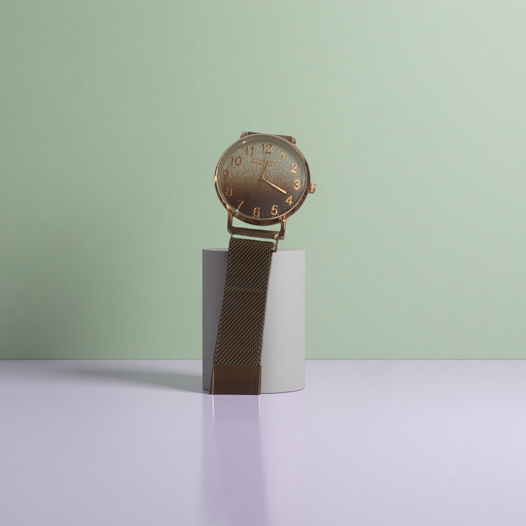 Ladies' watch with rose gold case, gradient grey dial and metal mesh strap Specification image