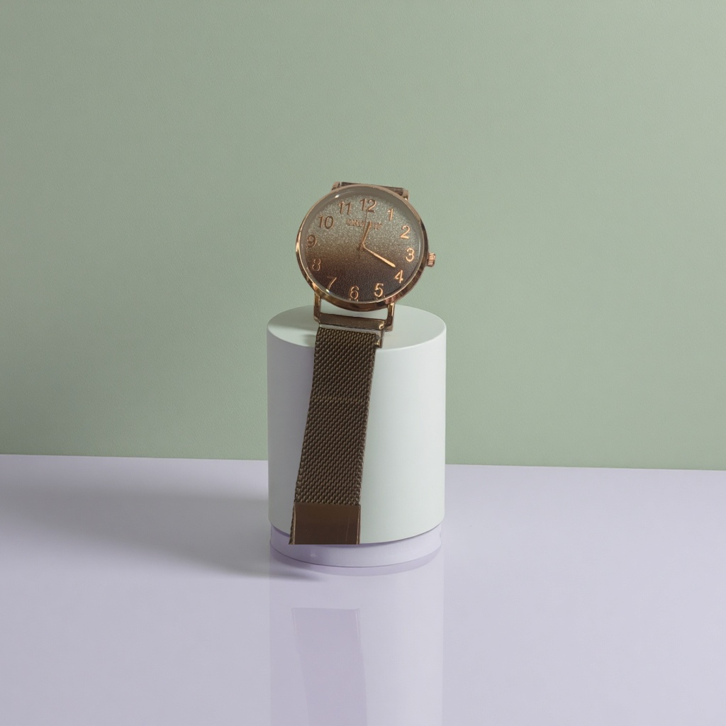 Ladies' watch with rose gold case, gradient grey dial and metal mesh strap