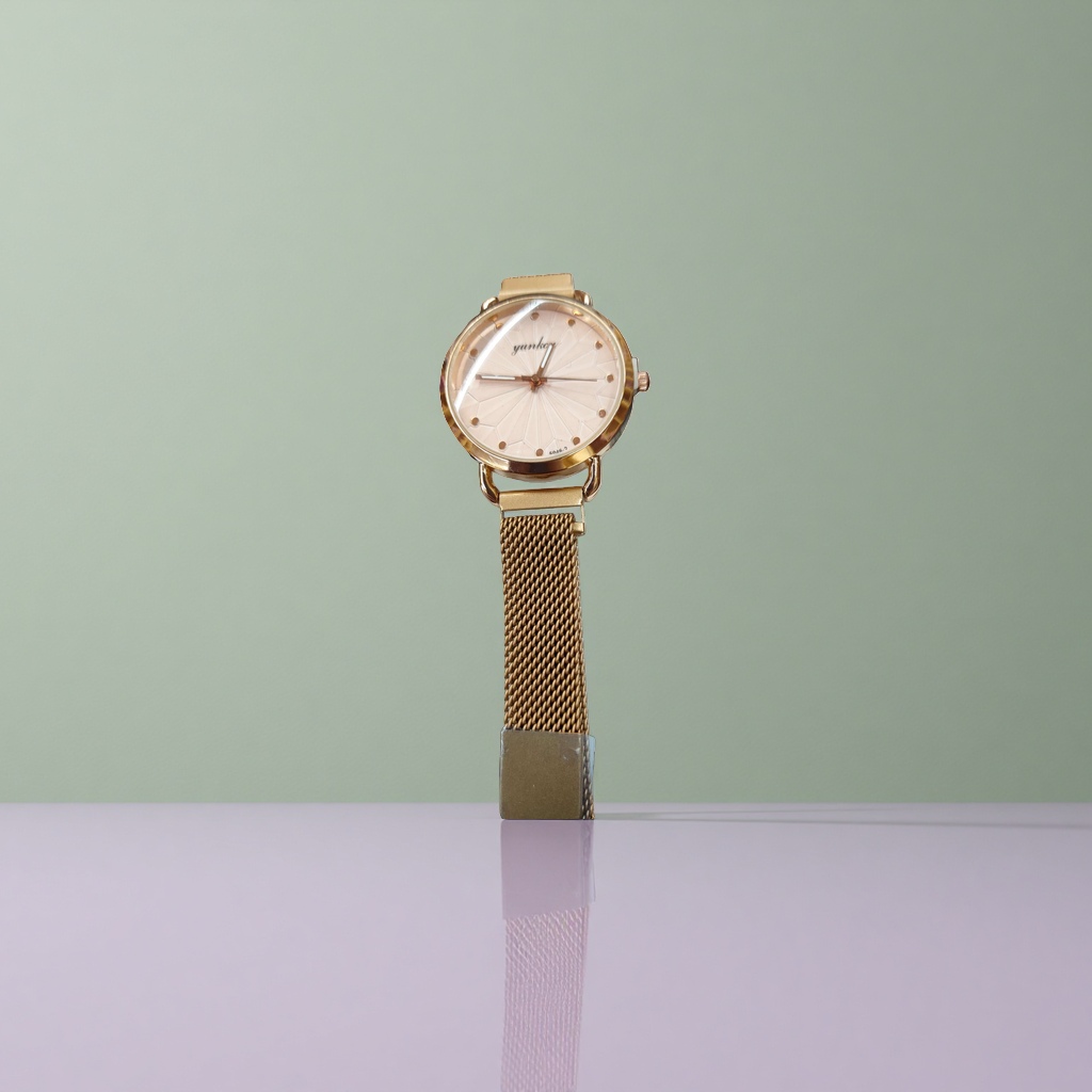 غلاف ذهبي وردي، شبكة معدنية، ساعة سيدة Specification image