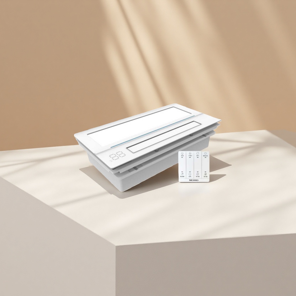 The white smart bathroom heater is equipped with an LED display screen and a control panel Application Scenario
