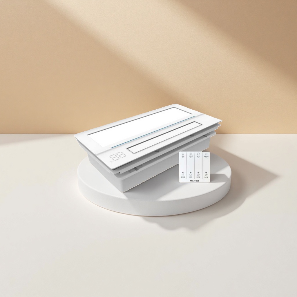 The white smart bathroom heater is equipped with an LED display screen and a control panel details Picture