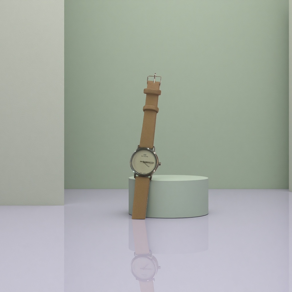 A fashionable and simple quartz women's watch with a beige strap and a leather strap