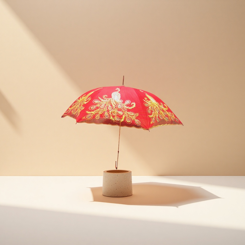 Pavo real rojo bordado sol lluvia paraguas de doble uso impermeable protección solar sombreado plegable portátil Application Scenario