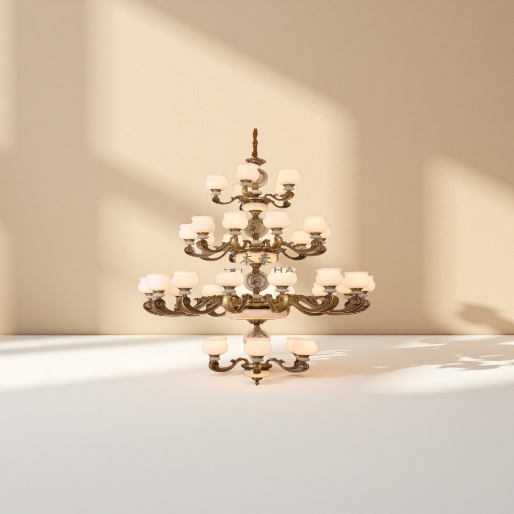 The golden carved multi-layer chandelier is a modern and simple main light for the Nordic light luxury living room, bedroom and dining room details Picture