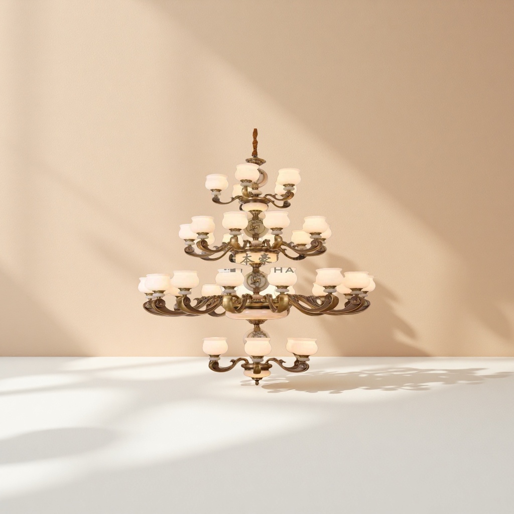 The golden carved multi-layer chandelier is a modern and simple main light for the Nordic light luxury living room, bedroom and dining room