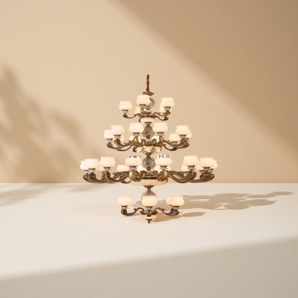 The golden carved multi-layer chandelier is a modern and simple main light for the Nordic light luxury living room, bedroom and dining room Application Scenario