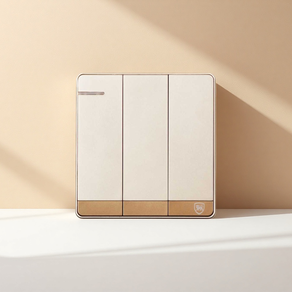 Champagne gold three-way dual-control switch panel for home decoration wall concealed installation 86-type pure copper base Application Scenario