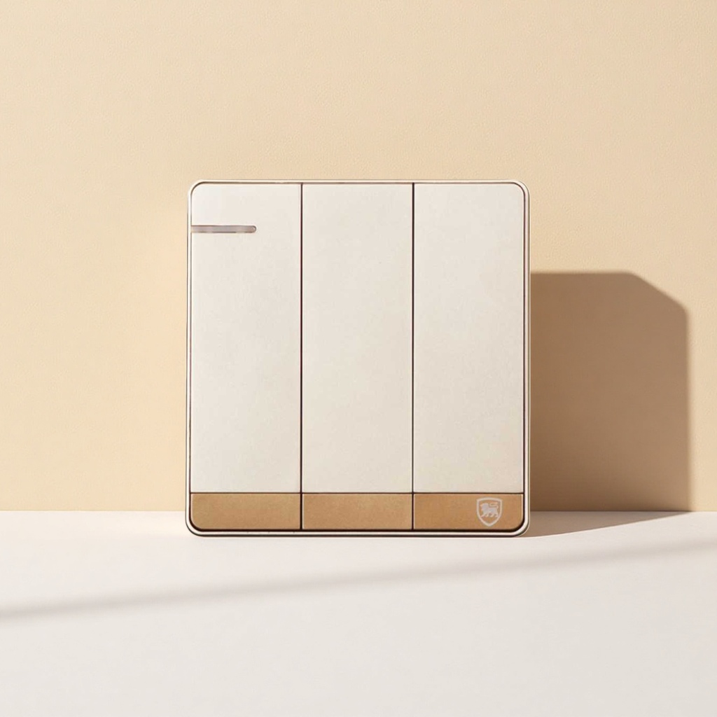 Champagne gold three-way dual-control switch panel for home decoration wall concealed installation 86-type pure copper base details Picture