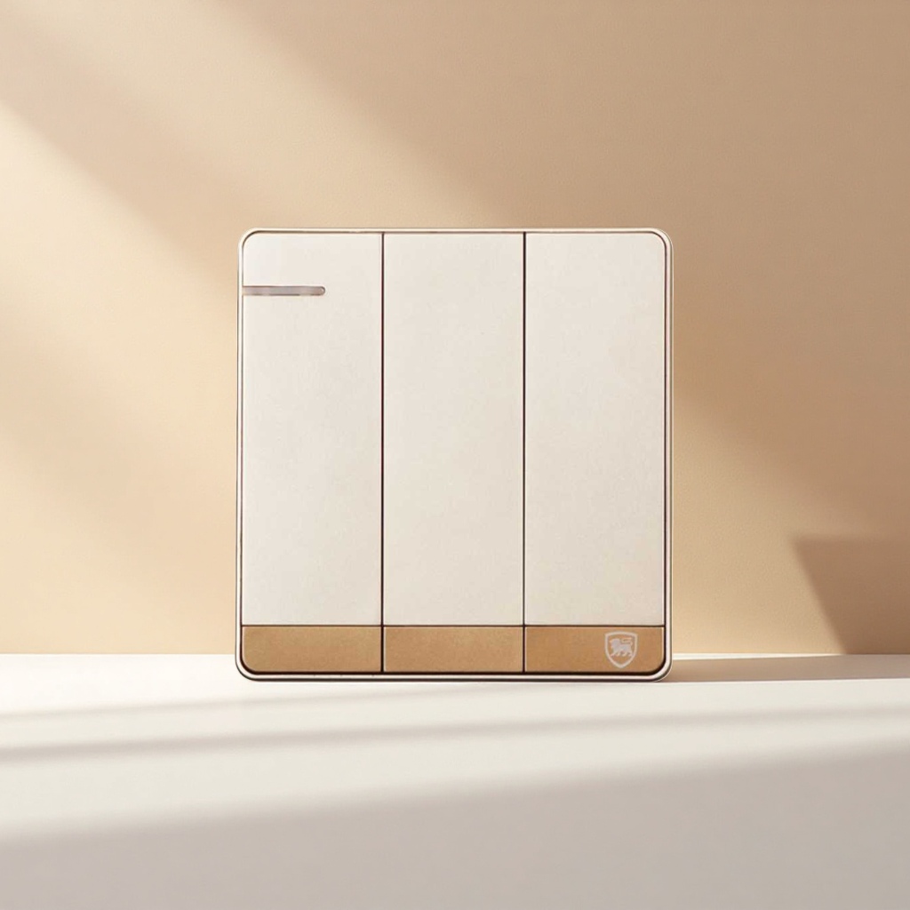 Champagne gold three-way dual-control switch panel for home decoration wall concealed installation 86-type pure copper base Specification image