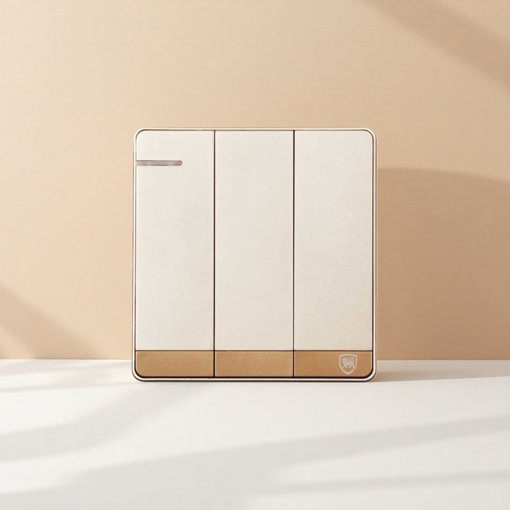 Champagne gold three-way dual-control switch panel for home decoration wall concealed installation 86-type pure copper base
