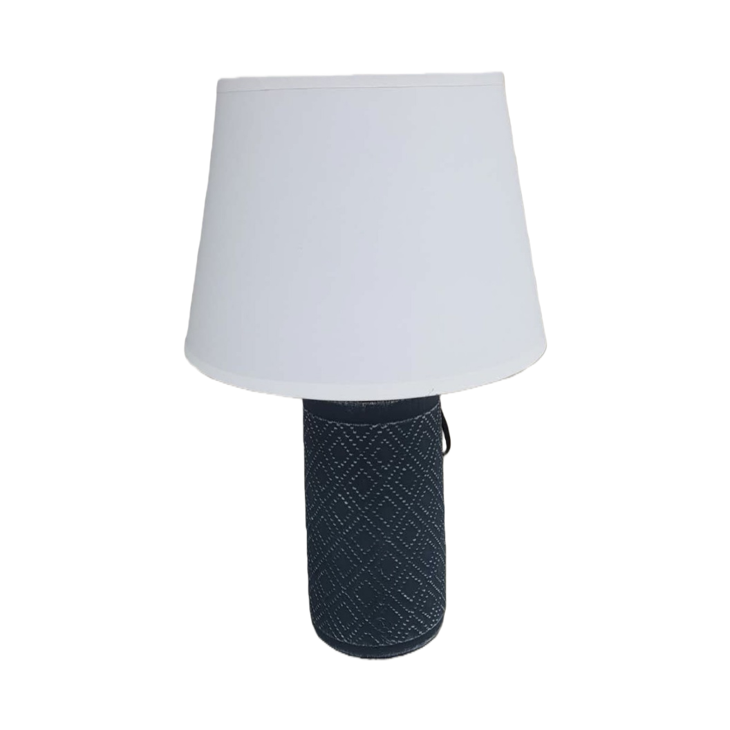 Modern and simple living room and bedroom table lamp accessories with a white lampshade and a dark grey textured lamp base Item Picture
