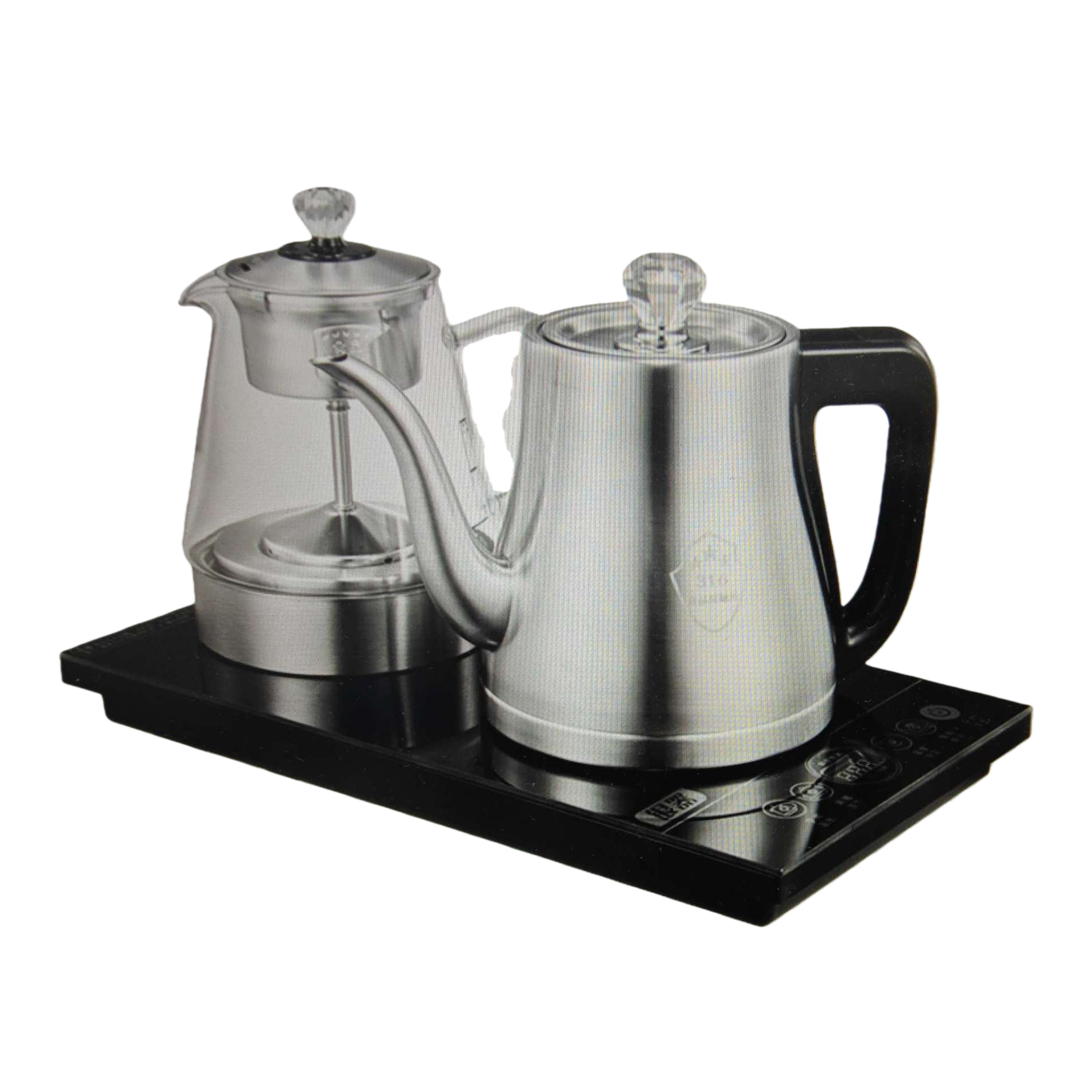 Silver electric kettle and glass tea set for home use, water boiling and tea brewing combination Item Picture