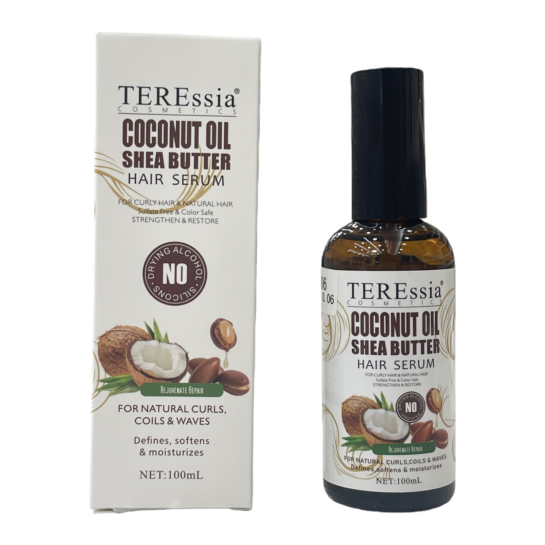 TEREssia coconut brown glass bottle hair care essential oil 100ml with white packaging box Item Picture