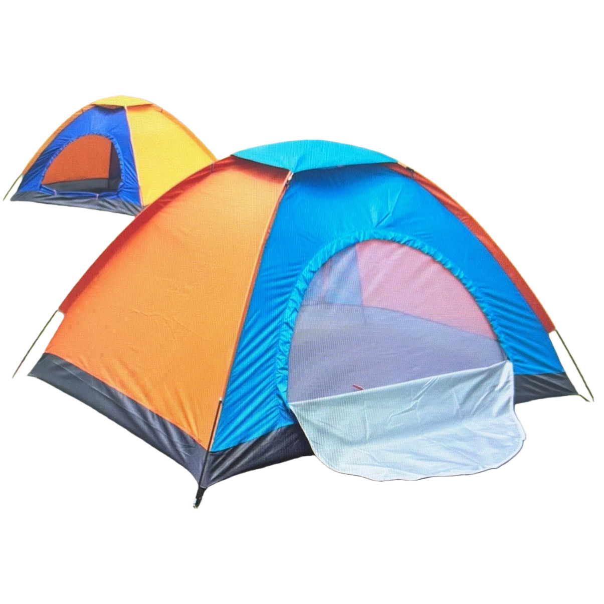 Orange and blue striped outdoor camping tent, waterproof and windproof portable double tent Item Picture