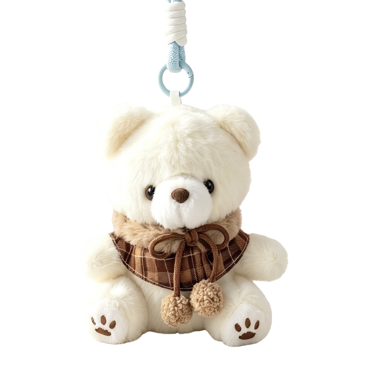 The white plush bear pendant is cute and adorable. The keychain bag is decorated with plush toys Item Picture