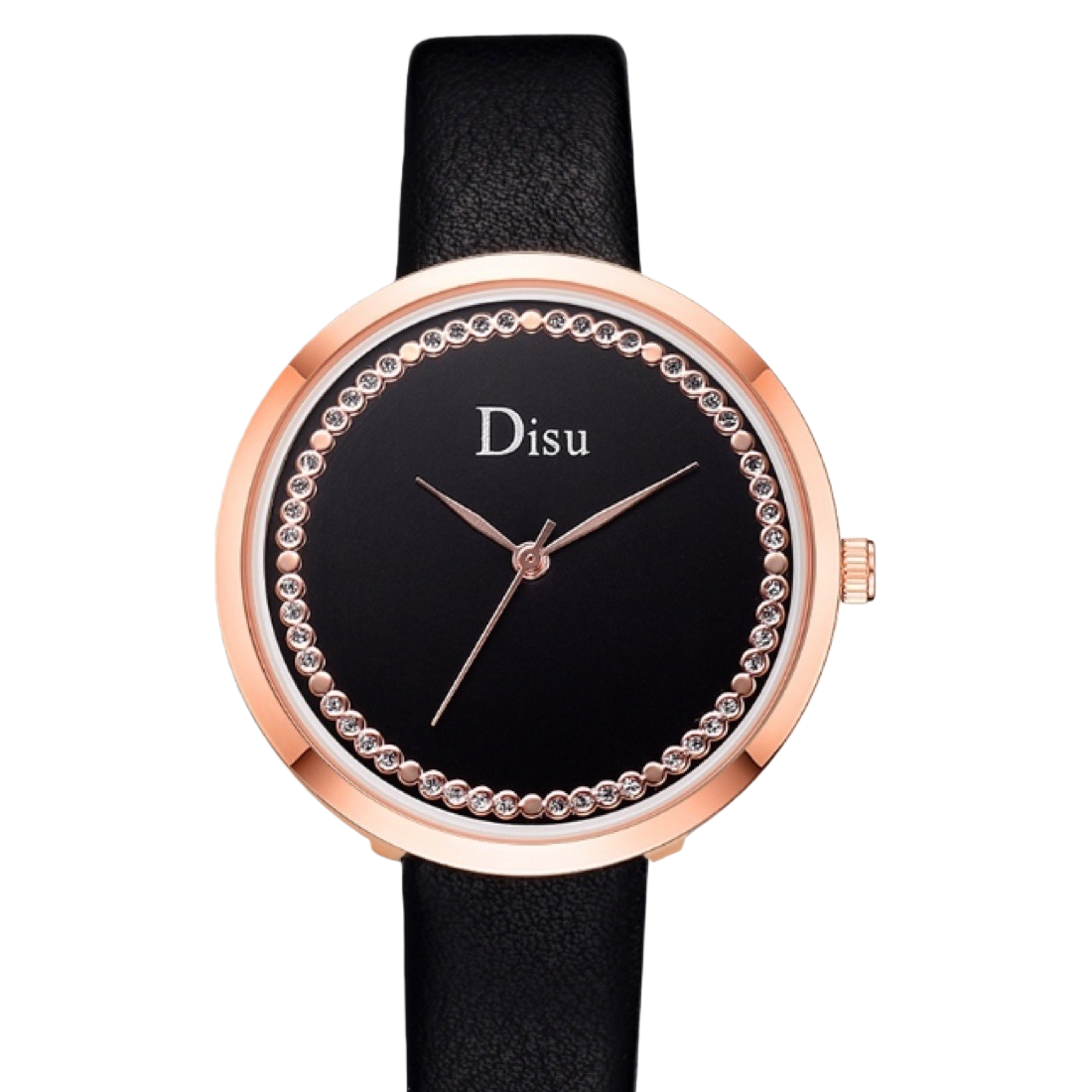 A ladies' watch with a rose gold case and black dial, set with diamonds Item Picture