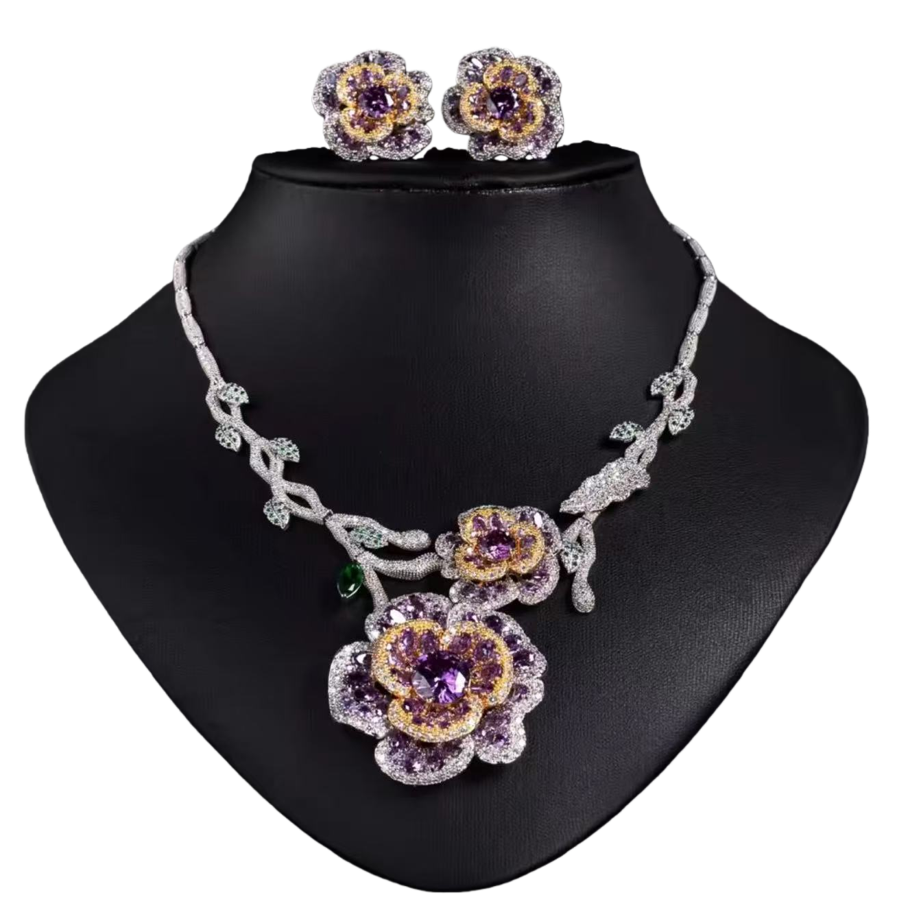 Purple flower jewelry set necklace and earrings couple accessories gift box Item Picture