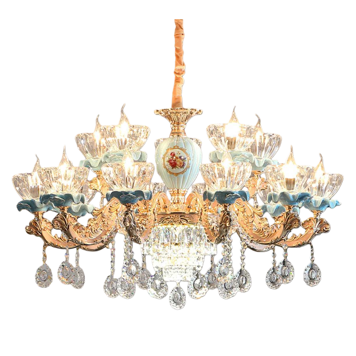 Golden carved crystal chandelier, Nordic light luxury style, modern and simple ceiling lamp for living room, bedroom and dining room Item Picture