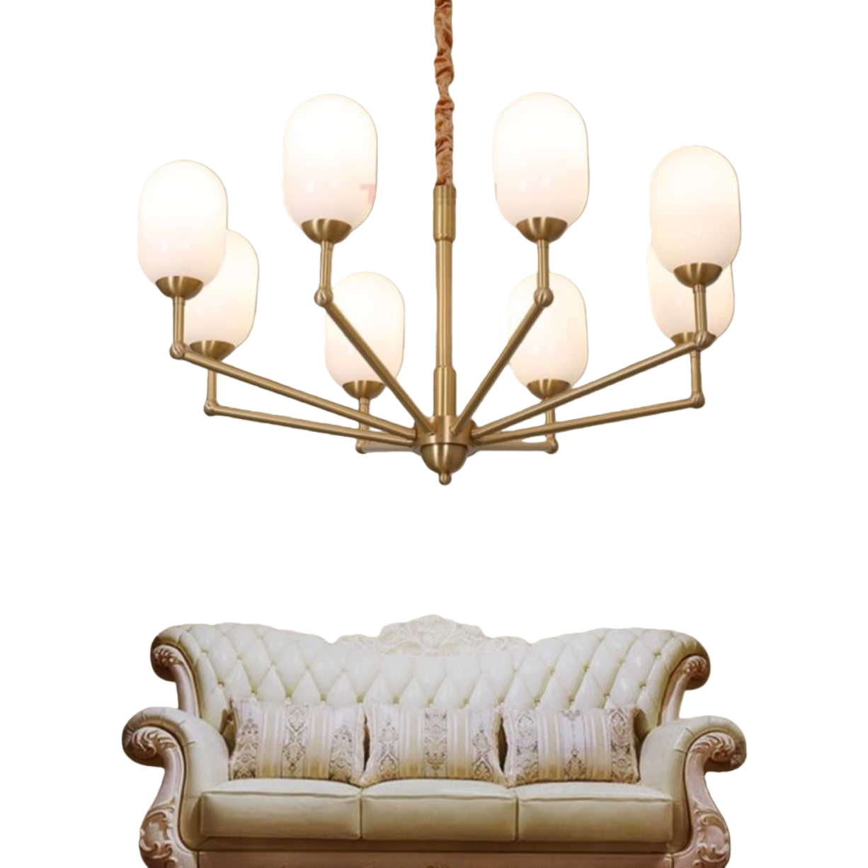 The golden pendant lamp is the main light for the living room and the Nordic minimalist ceiling lamp is suitable for both bedrooms and dining rooms Item Picture