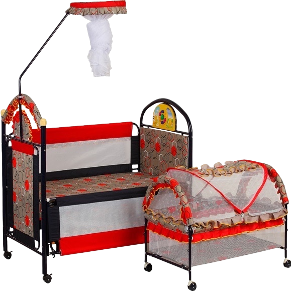 سرير أطفال أحمر وأسود مزود بمناموسية مأمونة للبيئة Item Picture