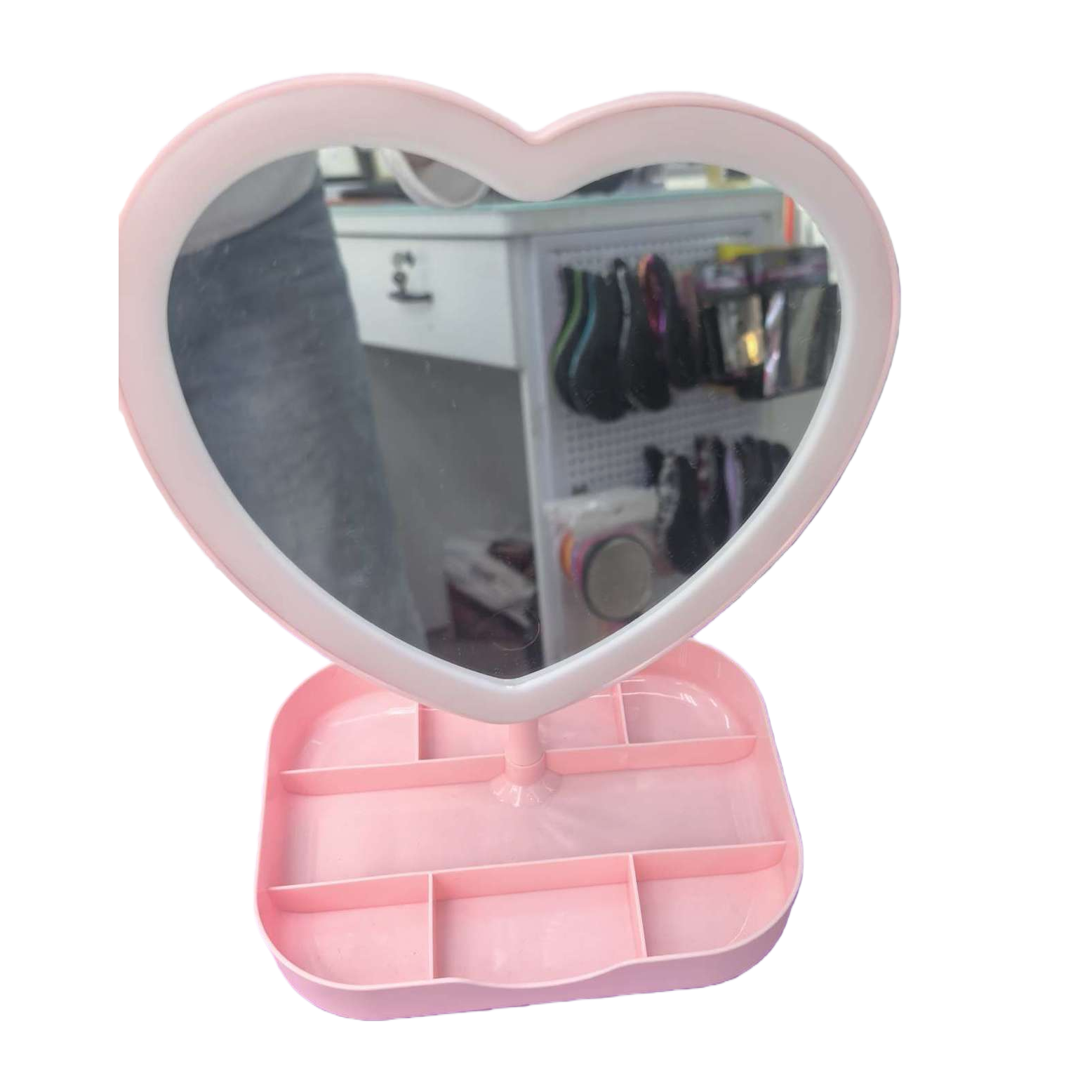 Pink heart-shaped makeup mirror storage box portable desktop organization box Item Picture