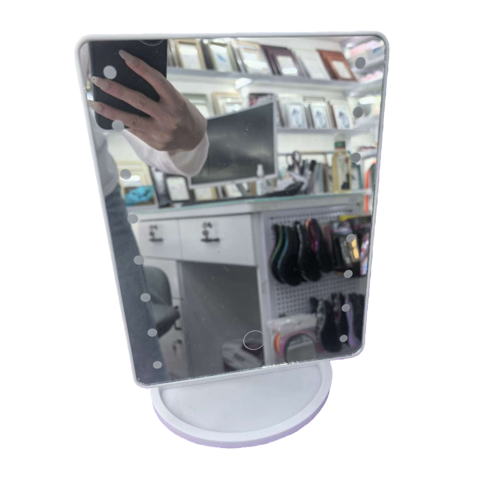 White makeup mirror with light, LED lighting, dimmable portable dressing mirror Item Picture
