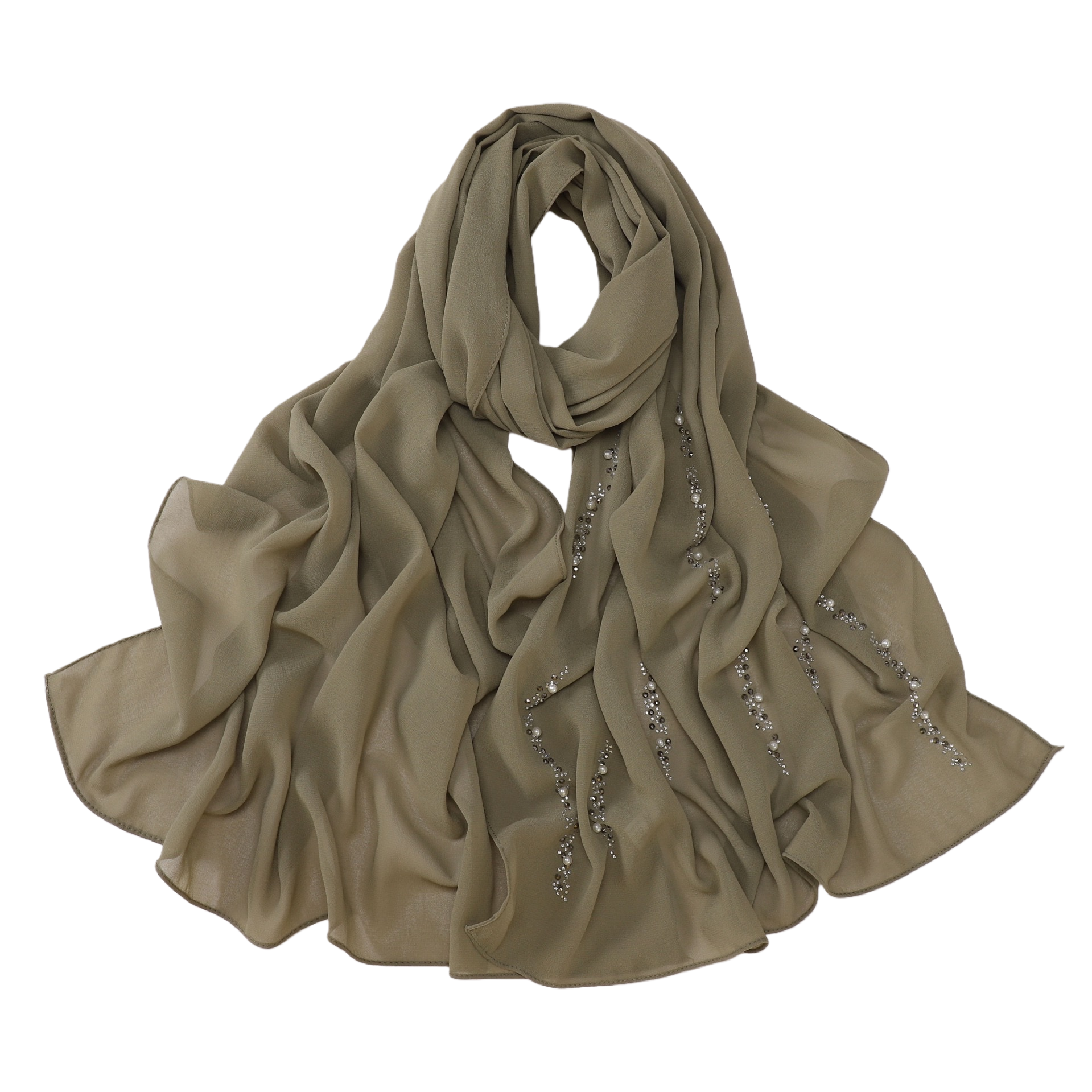 الوشاح الاخضر المزخرف بالخرز الفضي الذي يفيض بالغاز Item Picture
